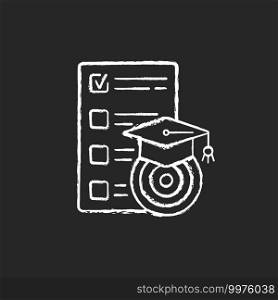 Workshop goals chalk white icon on black background. Achievements of goals. Formation of a strategy subject to prioritization. Workshop icon. Isolated vector chalkboard illustration. Workshop goals chalk white icon on black background