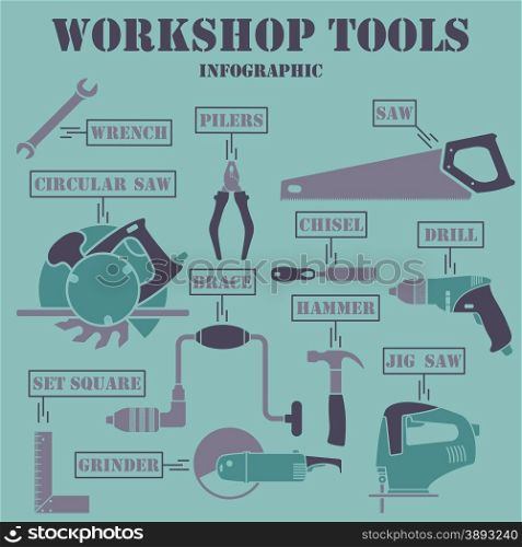 Workshop tools infographics. EPS 10 vector illustration without transparency.