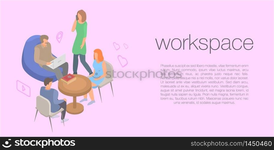 Workspace concept banner. Isometric illustration of workspace vector concept banner for web design. Workspace concept banner, isometric style