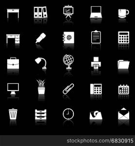 Workspace icons with reflect on black background, stock vector