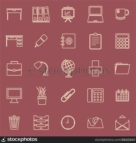 Workspace line color icons on red background, stock vector