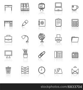 Workspace line icons with reflect on white background, stock vector