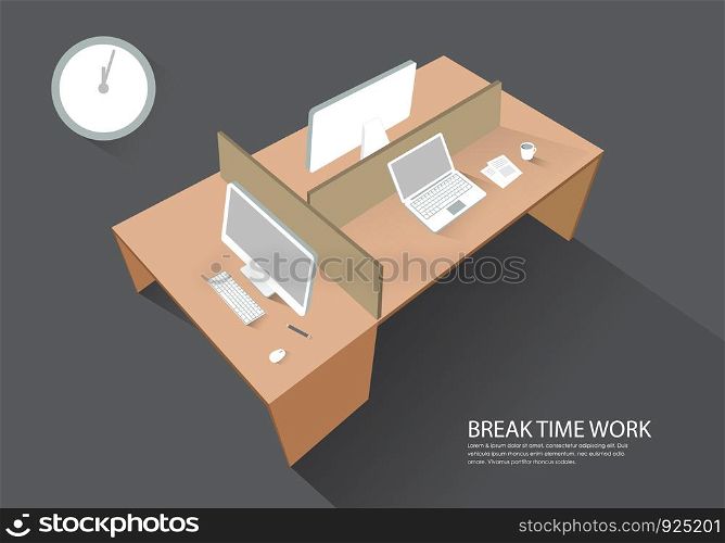 Workspace Workplace Computer Table Perspective view modern vector illustration