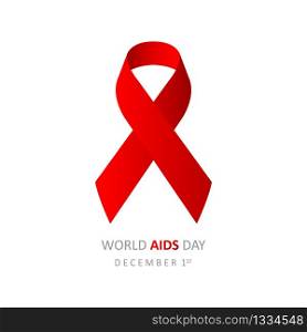 World AIDS Day December 1st. Banner with red ribbon and text World Aids Day on white background. Vector illustration EPS 10