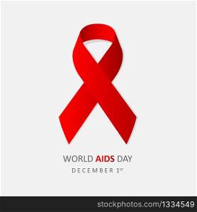 World AIDS Day December 1st. Banner with red ribbon and text World Aids Day on gray background. Vector illustration EPS 10