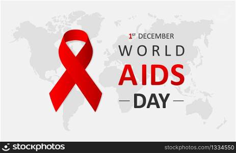 World AIDS Day December 1st. Banner with red ribbon and text World Aids Day on gray map background. Vector illustration EPS 10