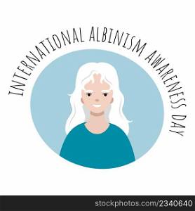 World Albinism Awareness Day June 13. Happy albino woman with white hair.