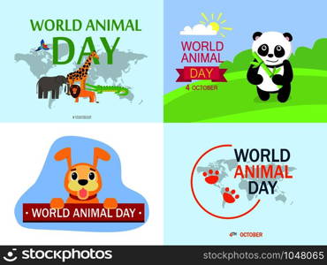 World animal day banner set. Flat illustration of world animal day vector banner set for web design. World animal day banner set, flat style