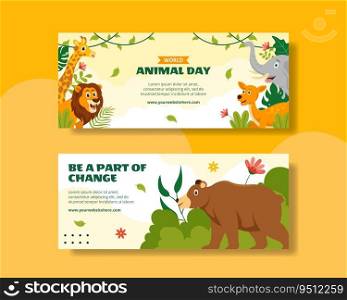 World Animal Day Horizontal Banner Flat Cartoon Hand Drawn Templates Background Illustration