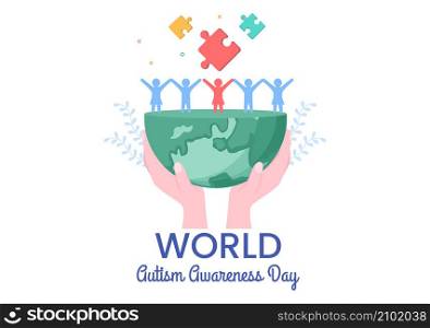 World Autism Awareness Day with Hand of Puzzle Pieces Suitable for Greeting Card, Poster or Banner in Flat Design Illustrations