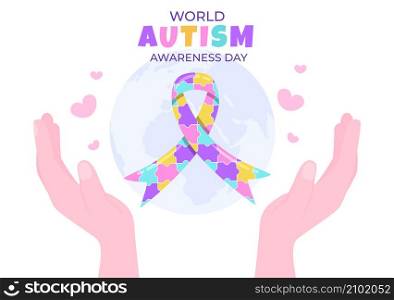 World Autism Awareness Day with Hand of Puzzle Pieces Suitable for Greeting Card, Poster or Banner in Flat Design Illustrations