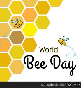 World Bee Day Vector Design Template background with bees on the honeycomb, flying bee cartoon characters. World Bee Day Vector Design Template with bees on the honeycomb