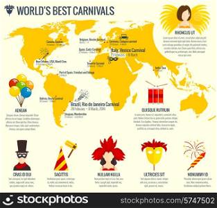 World best carnival season infographic poster print with german carriage and venetian eye mask abstract vector illustration