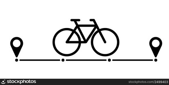World bicycle day and pointers on way. Sport icon. Cyclist, cycling symbol. vector bike pictogram. Road, pin location logo. Pointer or point trekking route. Pinpoint logo. Vehicle, biking on the road