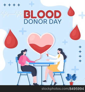 World Blood Donor Day Template Flat Cartoon Background Vector Illustration