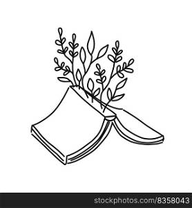 World book day card. Open book with flowers sprigs. Conceptual illustration of write your own future. Vector concept for bookstore, literature club or library. Sketch illustration.. World book day card. Open book with flowers sprigs. Conceptual illustration of write your own future. Vector concept for bookstore, literature club or library. Sketch illustration