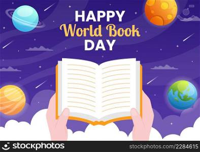 World Book Day Flat Cartoon Background Illustration. Stack of Books to Reading, Increase Insight and Knowledge Suitable for Wallpaper or Poster