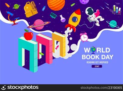 World book day, reading Imagination, back to school, template banner, concept vector illustration