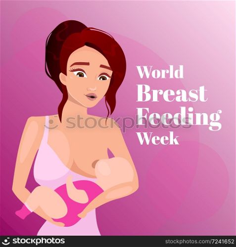 World breastfeeding week social media post mockup. Baby nursing, breast feeding. Advertising web banner template. Social media booster, content layout. Promotion poster, print with flat illustrations