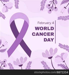 World Cancer Awareness Day February 4th. Lilac or purple ribbon symbol of cancer with flower and berry. Stop cancer c&aign Health care square template for social media or website. World Cancer Awareness Day February 4th. Lilac or purple ribbon symbol of cancer with flower and berry. Stop cancer c&aign Health care square template for social media or website.