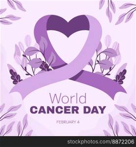 World Cancer Awareness Day February 4th. Lilac or purple ribbon symbol of cancer with flower around. Stop cancer c&aign Health care square template for social media or website. World Cancer Awareness Day February 4th. Lilac or purple ribbon symbol of cancer with flower around. Stop cancer c&aign Health care square template for social media or website.