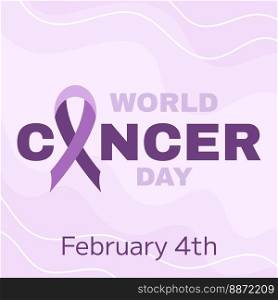 World Cancer Awareness Day February 4th. Lilac or purple ribbon symbol of cancer on light background. Stop cancer campaign Health care square template for social media or website. World Cancer Awareness Day February 4th. Lilac or purple ribbon symbol of cancer on light background. Stop cancer campaign Health care square template for social media or website.