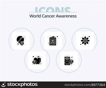 World Cancer Awareness Glyph Icon Pack 5 Icon Design. green. chamomile. pills. medical report. health