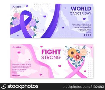 World Cancer Day Banner Template Flat Design Health care Illustration Editable of Square Background for Social media, Greetings Card or Web Ads