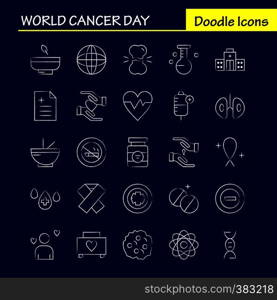 World Cancer Day Hand Drawn Icons Set For Infographics, Mobile UX/UI Kit And Print Design. Include: Hands, Ribbon, Love, Romantic, Report, Love, Romantic, Valentine, Icon Set - Vector