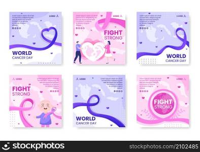 World Cancer Day Post Template Flat Design Health care Illustration Editable of Square Background for Social media, Greetings Card or Web Ads