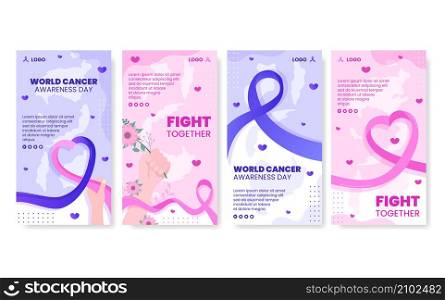 World Cancer Day Stories Template Flat Design Health care Illustration Editable of Square Background for Social media, Greetings Card or Web Ads