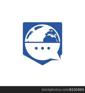 World chat vector logo design. Globe logo with bubble talk icon. 