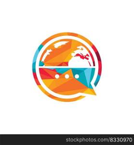 World chat vector logo design. Globe logo with bubble talk icon. 