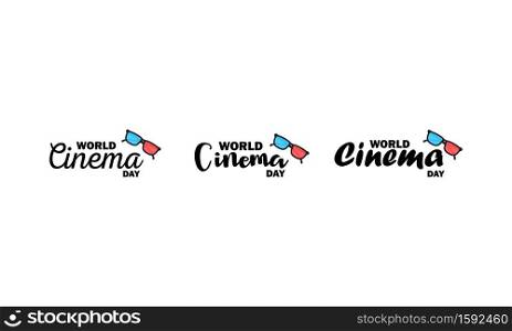 World cinema day caligraphy text. Cinema production. Vector on isolated white background. EPS 10.. World cinema day caligraphy text. Cinema production. Vector on isolated white background. EPS 10