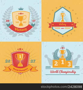 World cup ch&ionships winners awards gold trophies emblems 4 flat colored background icons collection isolated vector illustration . Trophy Awards 4 Emblems Set