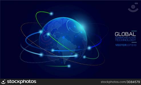 World data connecting network and communications concept with map dots and mesh on background. Abstract global telecommunication and data signal connection. Vector illustration