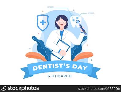 World Dentist Day with Tooth and Dentistry to Prevent Cavities and Healthcare in Flat Cartoon Background Illustration Suitable for Poster or Banner
