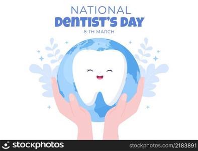 World Dentist Day with Tooth and Toothbrush to Prevent Cavities and Healthcare in Flat Cartoon Background Illustration Suitable for Poster or Banner