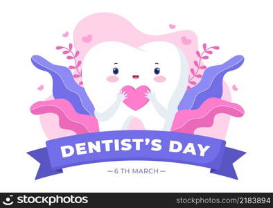 World Dentist Day with Tooth and Toothbrush to Prevent Cavities and Healthcare in Flat Cartoon Background Illustration Suitable for Poster or Banner