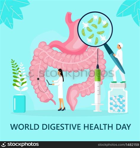 World digestive day is celebrated in 29 May. Intestine probiotic bacteria, lactobacillus info-graphic illustration vector. Tiny doctors treat stomach diseases.. World digestive day is celebrated in 29 May. Intestine probiotic bacteria, lactobacillus info-graphic illustration vector. Tiny doctors treat stomach disease.