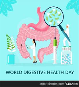 World digestive day is celebrated in 29 May. Intestine probiotic bacteria, lactobacillus info-graphic illustration vector. Tiny doctors treat stomach diseases.. World digestive day is celebrated in 29 May. Intestine probiotic bacteria, lactobacillus info-graphic illustration vector. Tiny doctors treat stomach disease.