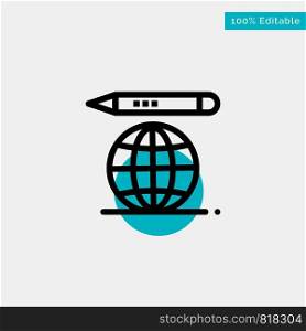 World, Education Globe, Pencil turquoise highlight circle point Vector icon