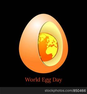 World Egg Day. Concept food holiday. Realistic illustration. Chicken egg with a view inside. Yolk and white.. World Egg Day. Concept food holiday. Realistic illustration. Chicken egg with a view inside. Yolk and white