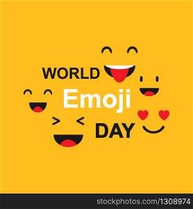 World Emoji Day. Emoji set with text on yellow background. Vector illustration. EPS 10