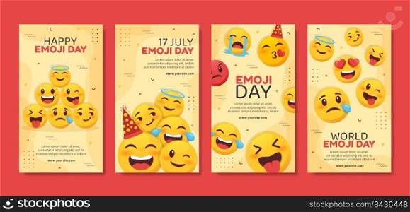 World Emoji Day Social Media Stories Template Flat Cartoon Background Vector Illustration