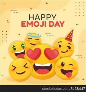 World Emoji Day Social Media Template Flat Cartoon Background Vector Illustration
