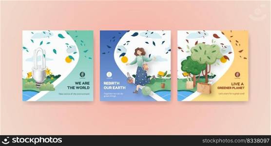 world environment advertise template watercolor