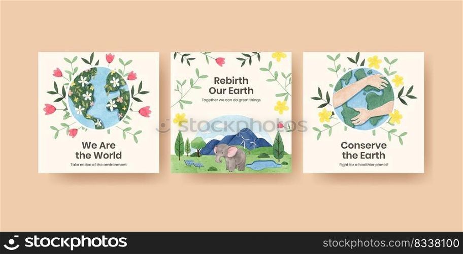 world environment advertise template watercolor