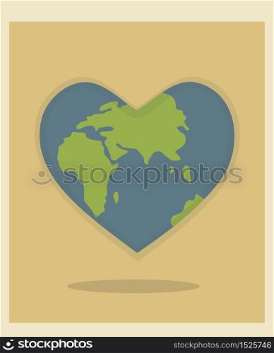 World Environment Day and Earth Day, planet in the shape of a heart poster, postcard. Protecting nature ecology concept. Vector illustration.. World Environment Day and Earth Day, planet in the shape of a heart poster, postcard. Protecting nature ecology concept. Vector illustration
