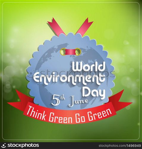 World environment day concept grey label with red ribbon on green background.vector